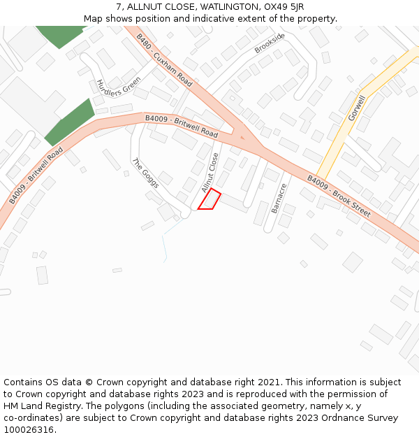 7, ALLNUT CLOSE, WATLINGTON, OX49 5JR: Location map and indicative extent of plot