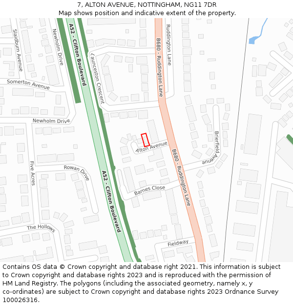 7, ALTON AVENUE, NOTTINGHAM, NG11 7DR: Location map and indicative extent of plot