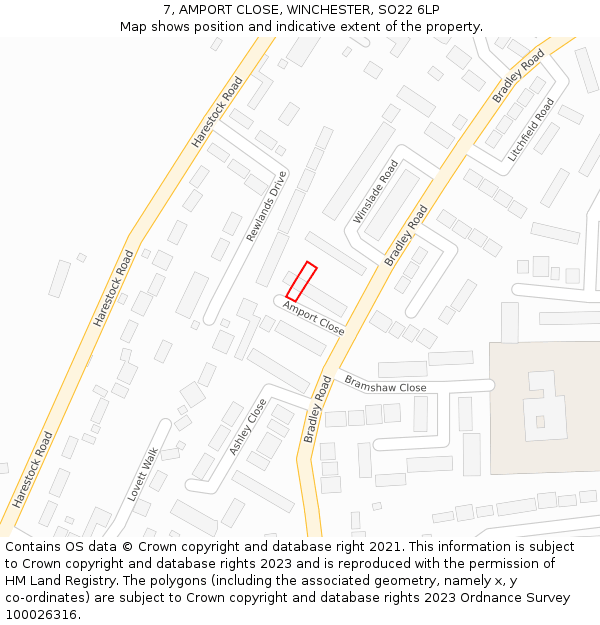 7, AMPORT CLOSE, WINCHESTER, SO22 6LP: Location map and indicative extent of plot