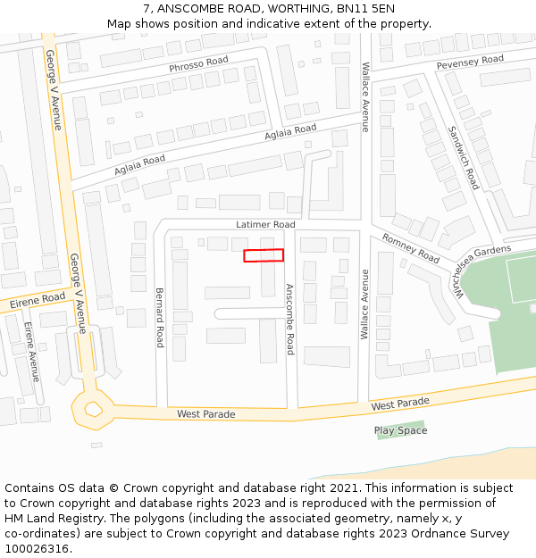 7, ANSCOMBE ROAD, WORTHING, BN11 5EN: Location map and indicative extent of plot