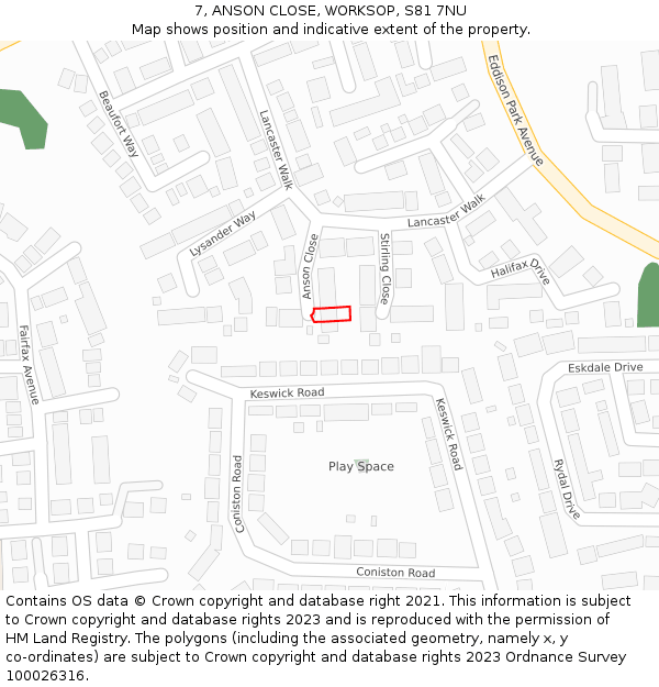 7, ANSON CLOSE, WORKSOP, S81 7NU: Location map and indicative extent of plot