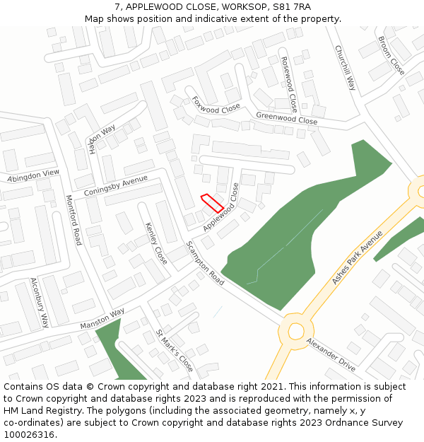 7, APPLEWOOD CLOSE, WORKSOP, S81 7RA: Location map and indicative extent of plot