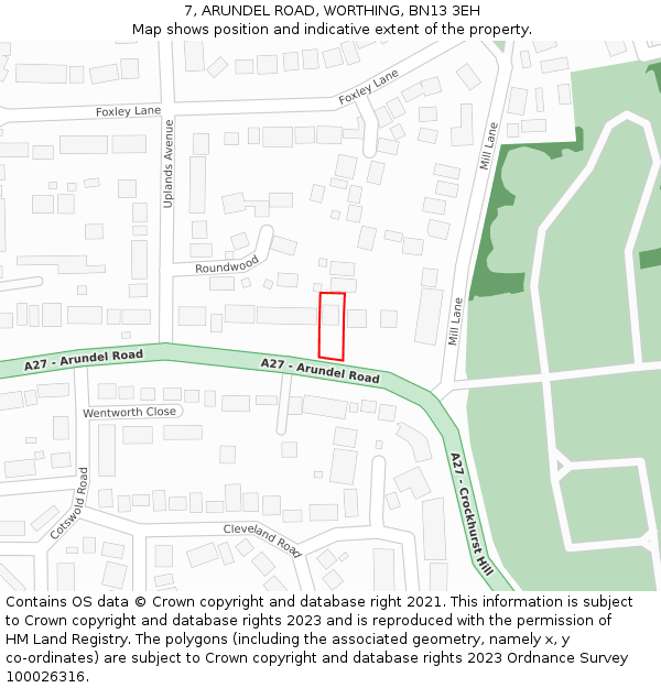7, ARUNDEL ROAD, WORTHING, BN13 3EH: Location map and indicative extent of plot