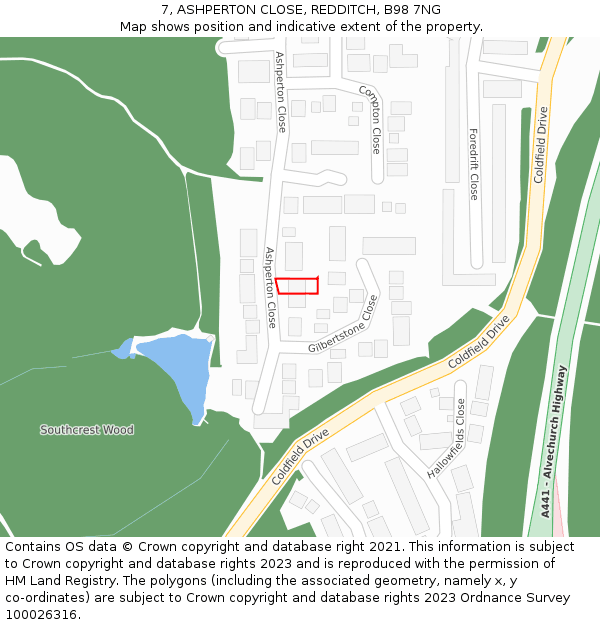 7, ASHPERTON CLOSE, REDDITCH, B98 7NG: Location map and indicative extent of plot