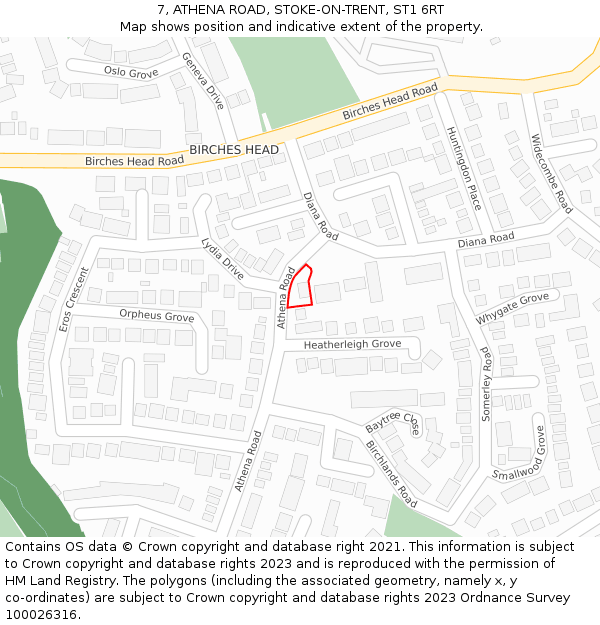 7, ATHENA ROAD, STOKE-ON-TRENT, ST1 6RT: Location map and indicative extent of plot