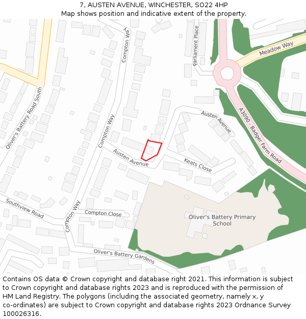 7, AUSTEN AVENUE, WINCHESTER, SO22 4HP: Location map and indicative extent of plot