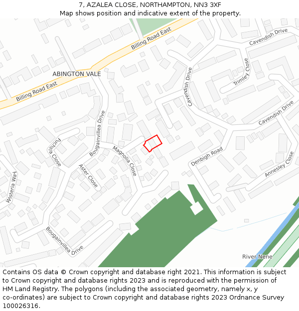 7, AZALEA CLOSE, NORTHAMPTON, NN3 3XF: Location map and indicative extent of plot