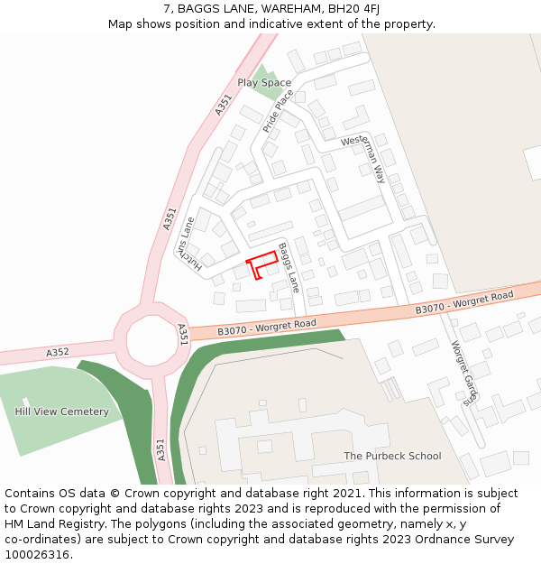 7, BAGGS LANE, WAREHAM, BH20 4FJ: Location map and indicative extent of plot