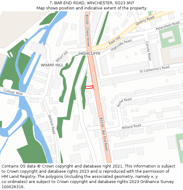 7, BAR END ROAD, WINCHESTER, SO23 9NT: Location map and indicative extent of plot