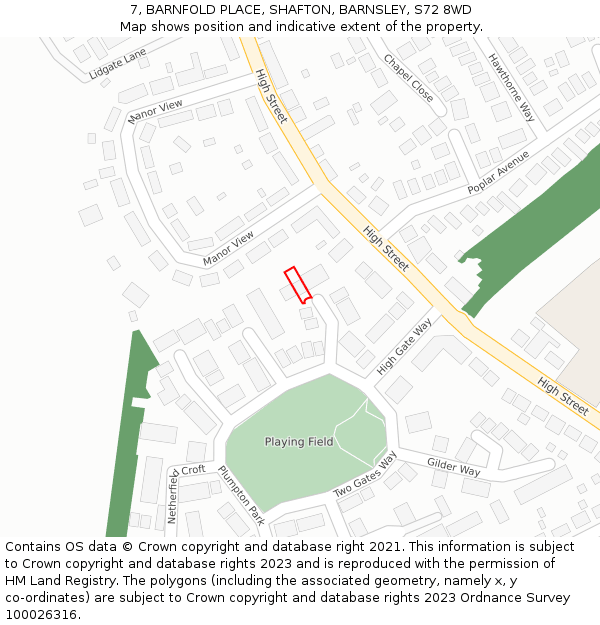 7, BARNFOLD PLACE, SHAFTON, BARNSLEY, S72 8WD: Location map and indicative extent of plot