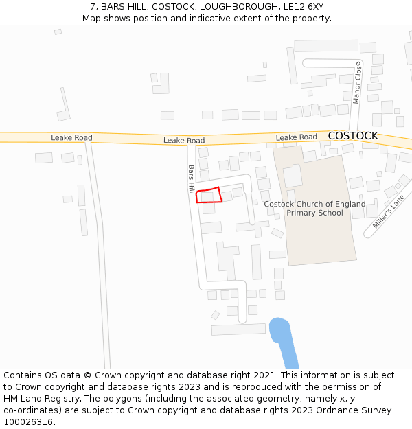 7, BARS HILL, COSTOCK, LOUGHBOROUGH, LE12 6XY: Location map and indicative extent of plot