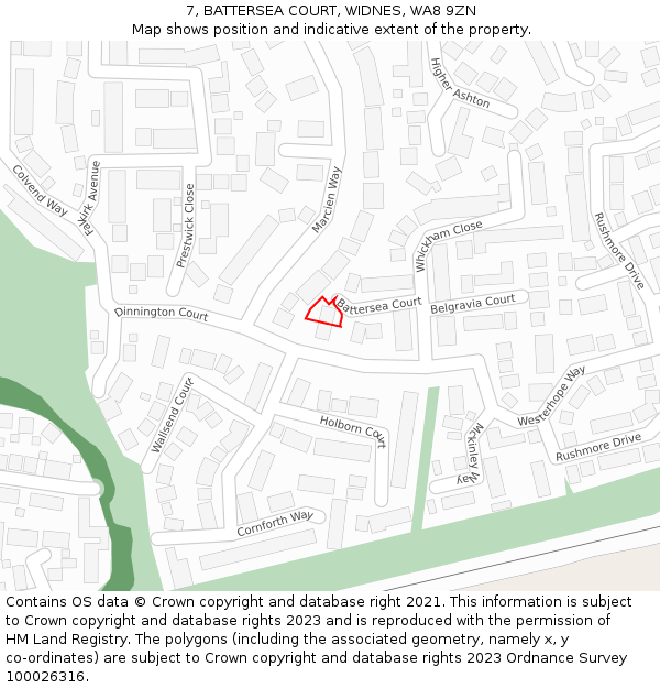 7, BATTERSEA COURT, WIDNES, WA8 9ZN: Location map and indicative extent of plot