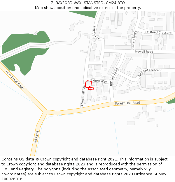 7, BAYFORD WAY, STANSTED, CM24 8TQ: Location map and indicative extent of plot