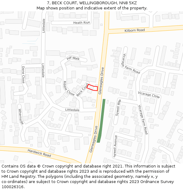 7, BECK COURT, WELLINGBOROUGH, NN8 5XZ: Location map and indicative extent of plot