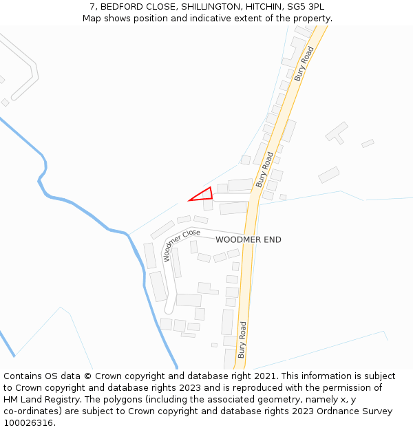 7, BEDFORD CLOSE, SHILLINGTON, HITCHIN, SG5 3PL: Location map and indicative extent of plot