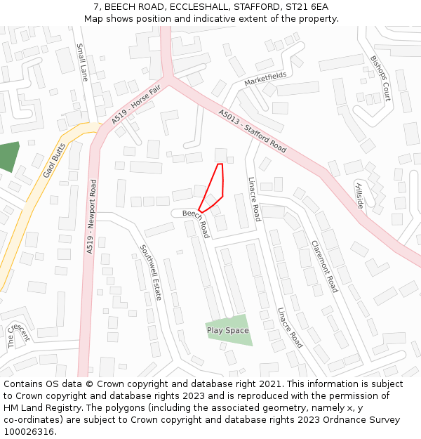 7, BEECH ROAD, ECCLESHALL, STAFFORD, ST21 6EA: Location map and indicative extent of plot