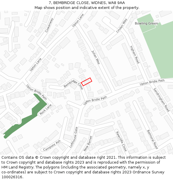 7, BEMBRIDGE CLOSE, WIDNES, WA8 9AA: Location map and indicative extent of plot