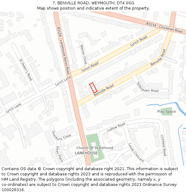 7, BENVILLE ROAD, WEYMOUTH, DT4 0SG: Location map and indicative extent of plot