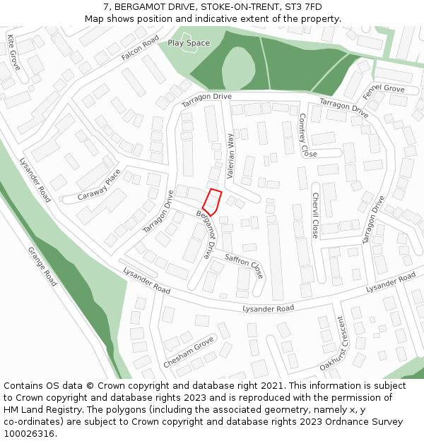 7, BERGAMOT DRIVE, STOKE-ON-TRENT, ST3 7FD: Location map and indicative extent of plot