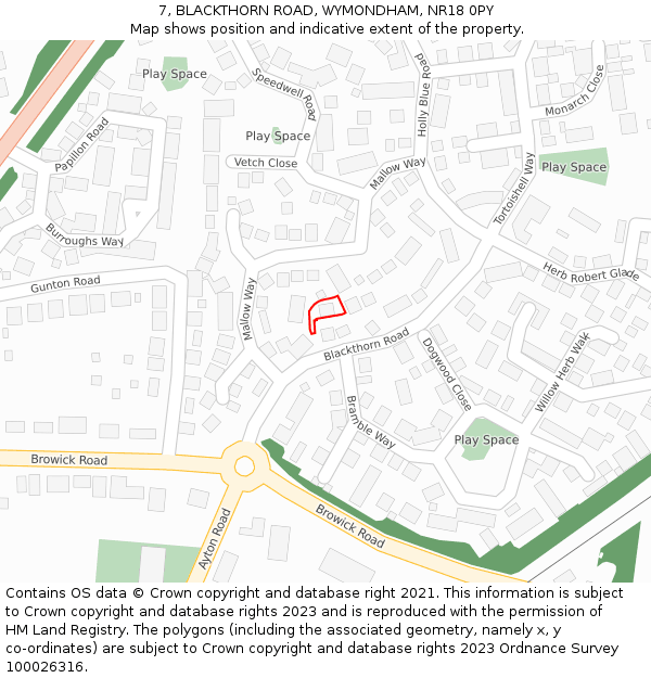 7, BLACKTHORN ROAD, WYMONDHAM, NR18 0PY: Location map and indicative extent of plot