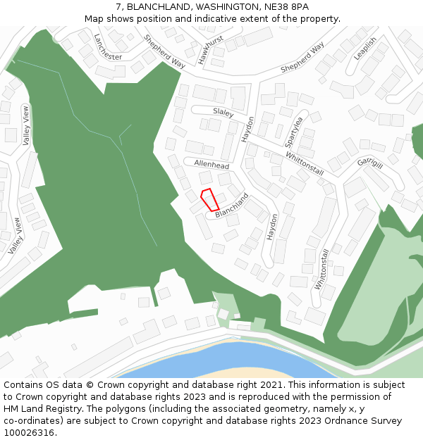 7, BLANCHLAND, WASHINGTON, NE38 8PA: Location map and indicative extent of plot