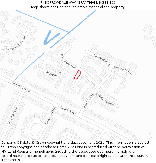 7, BORROWDALE WAY, GRANTHAM, NG31 8QX: Location map and indicative extent of plot