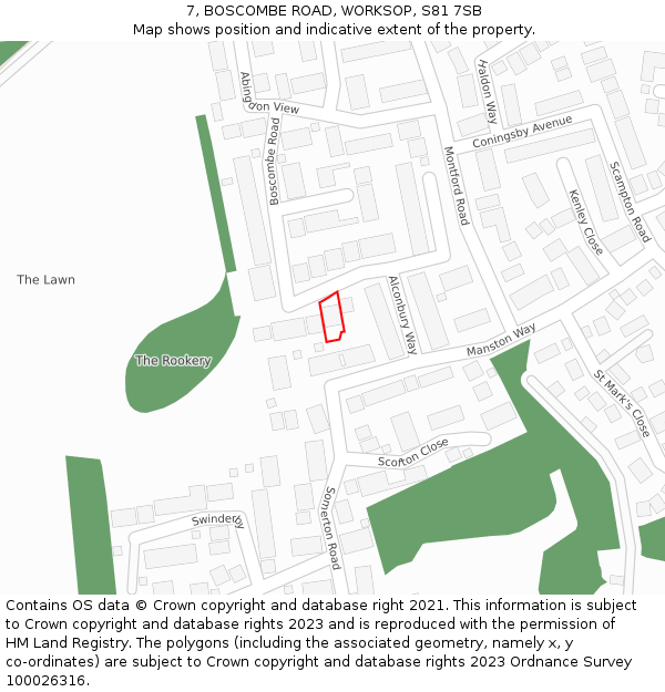 7, BOSCOMBE ROAD, WORKSOP, S81 7SB: Location map and indicative extent of plot