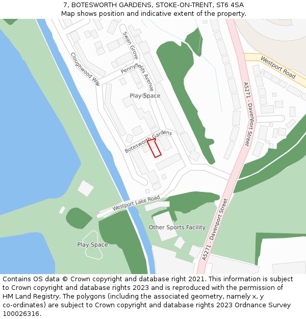 7, BOTESWORTH GARDENS, STOKE-ON-TRENT, ST6 4SA: Location map and indicative extent of plot