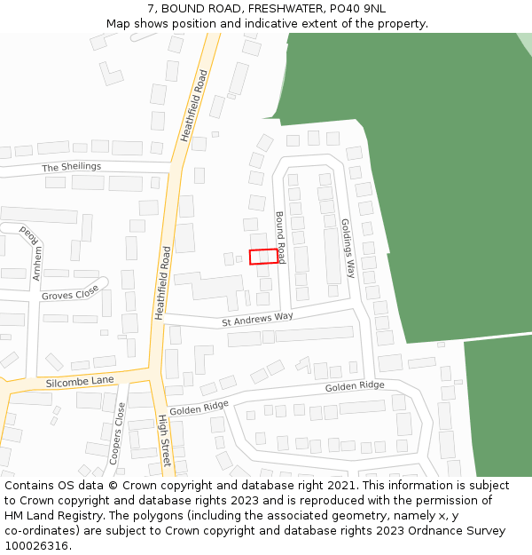 7, BOUND ROAD, FRESHWATER, PO40 9NL: Location map and indicative extent of plot