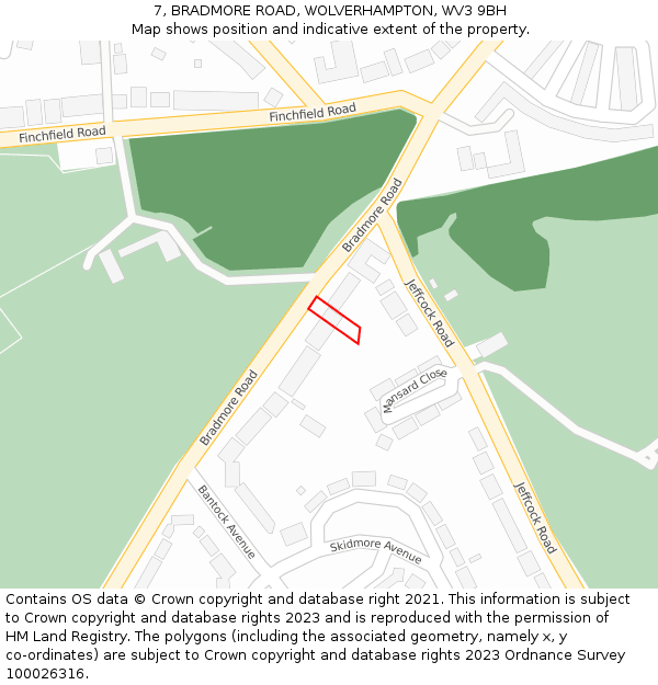7, BRADMORE ROAD, WOLVERHAMPTON, WV3 9BH: Location map and indicative extent of plot