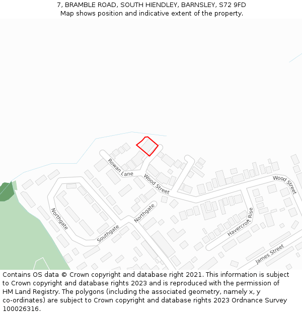 7, BRAMBLE ROAD, SOUTH HIENDLEY, BARNSLEY, S72 9FD: Location map and indicative extent of plot