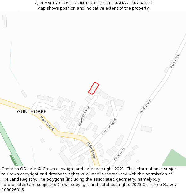 7, BRAMLEY CLOSE, GUNTHORPE, NOTTINGHAM, NG14 7HP: Location map and indicative extent of plot