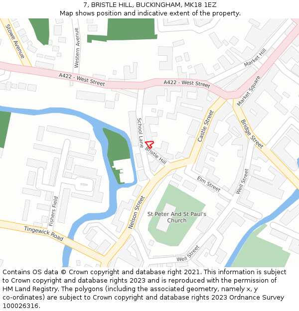 7, BRISTLE HILL, BUCKINGHAM, MK18 1EZ: Location map and indicative extent of plot