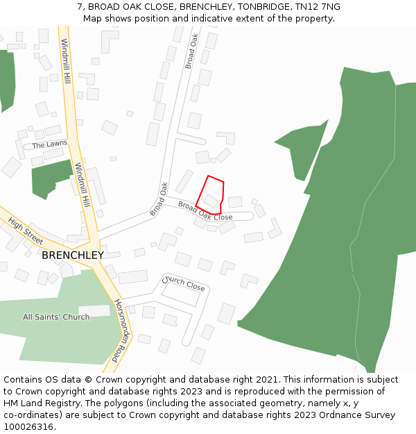 7, BROAD OAK CLOSE, BRENCHLEY, TONBRIDGE, TN12 7NG: Location map and indicative extent of plot