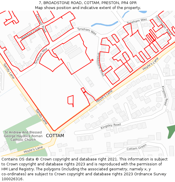 7, BROADSTONE ROAD, COTTAM, PRESTON, PR4 0PR: Location map and indicative extent of plot