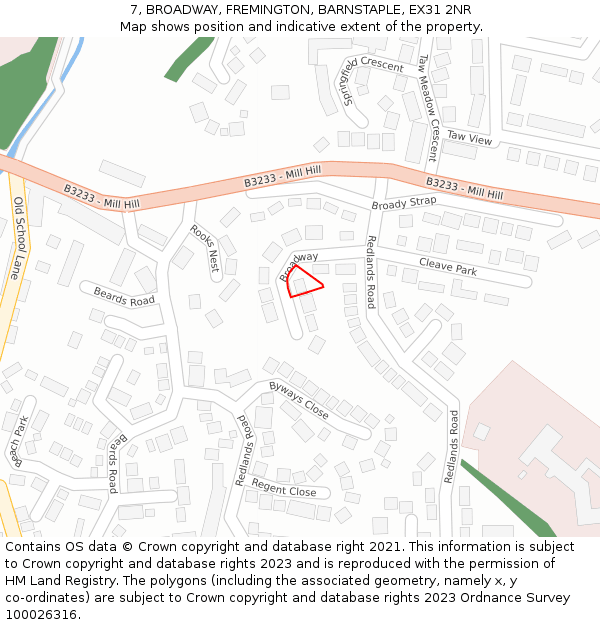 7, BROADWAY, FREMINGTON, BARNSTAPLE, EX31 2NR: Location map and indicative extent of plot