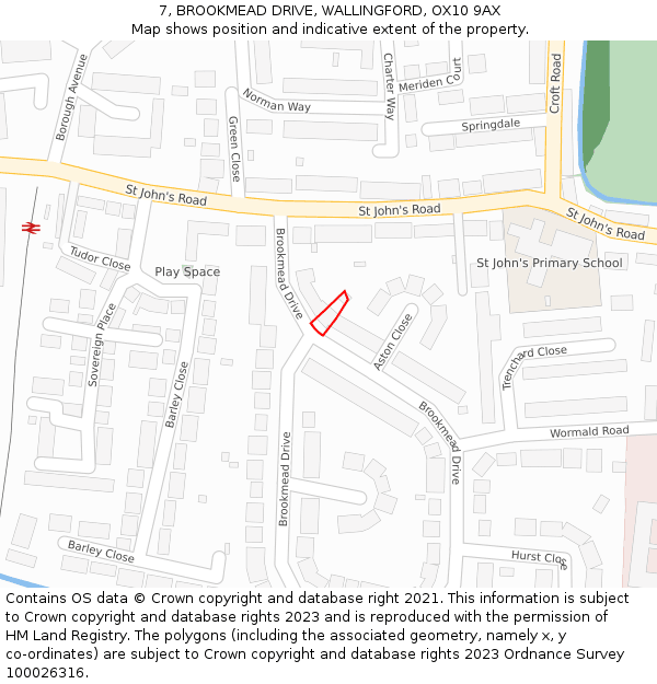 7, BROOKMEAD DRIVE, WALLINGFORD, OX10 9AX: Location map and indicative extent of plot