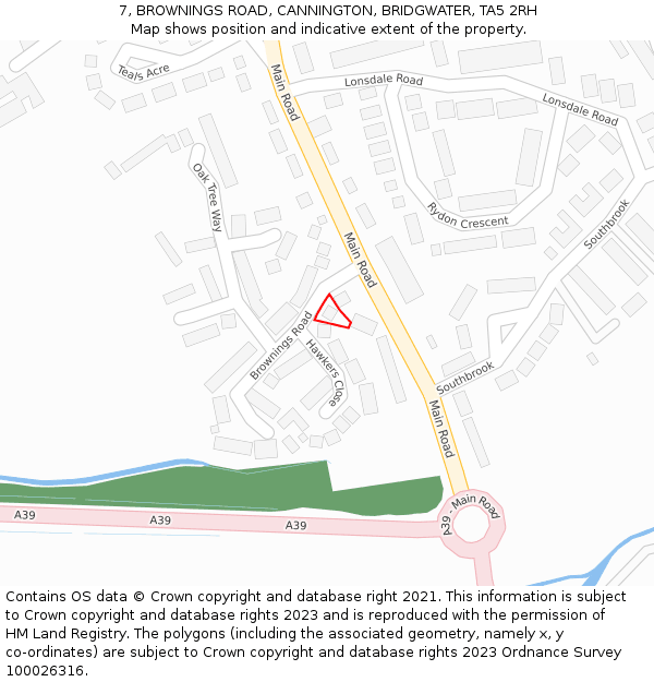 7, BROWNINGS ROAD, CANNINGTON, BRIDGWATER, TA5 2RH: Location map and indicative extent of plot