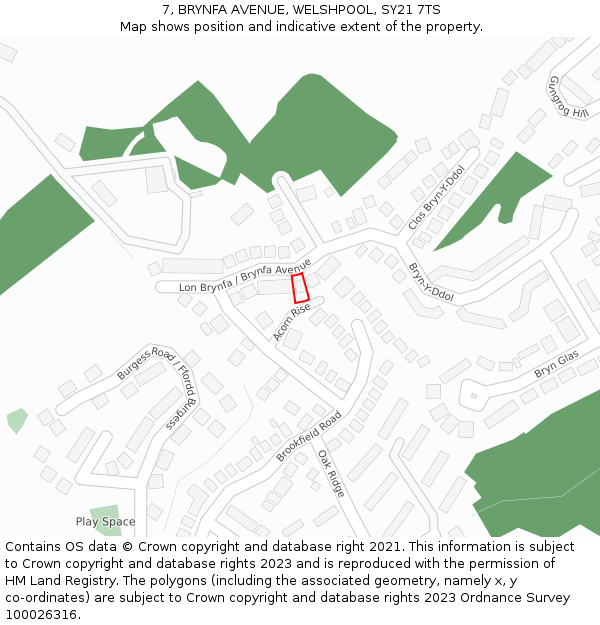 7, BRYNFA AVENUE, WELSHPOOL, SY21 7TS: Location map and indicative extent of plot