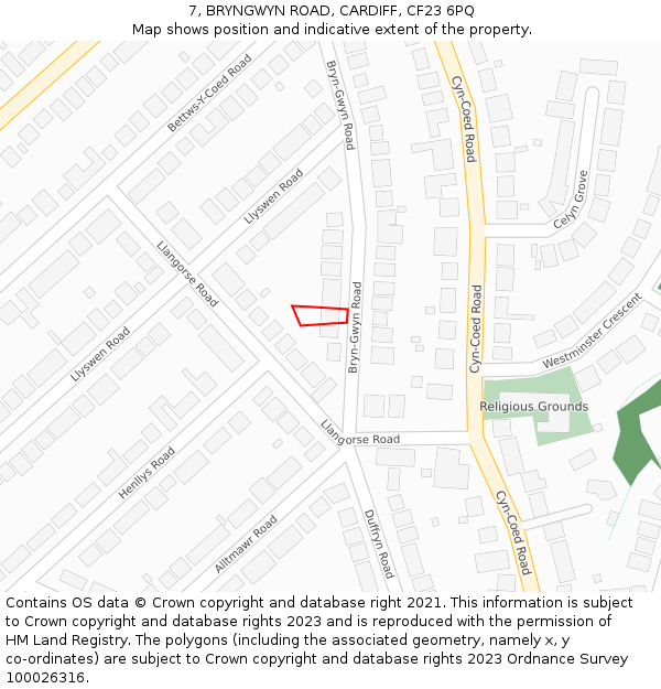7, BRYNGWYN ROAD, CARDIFF, CF23 6PQ: Location map and indicative extent of plot