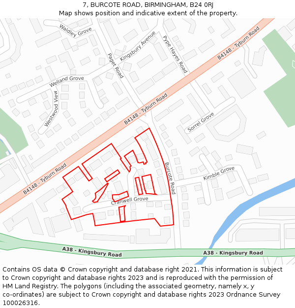 7, BURCOTE ROAD, BIRMINGHAM, B24 0RJ: Location map and indicative extent of plot
