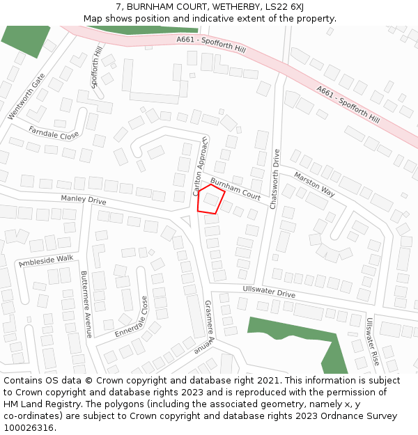 7, BURNHAM COURT, WETHERBY, LS22 6XJ: Location map and indicative extent of plot