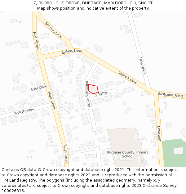 7, BURROUGHS DROVE, BURBAGE, MARLBOROUGH, SN8 3TJ: Location map and indicative extent of plot