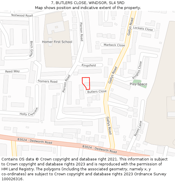 7, BUTLERS CLOSE, WINDSOR, SL4 5RD: Location map and indicative extent of plot