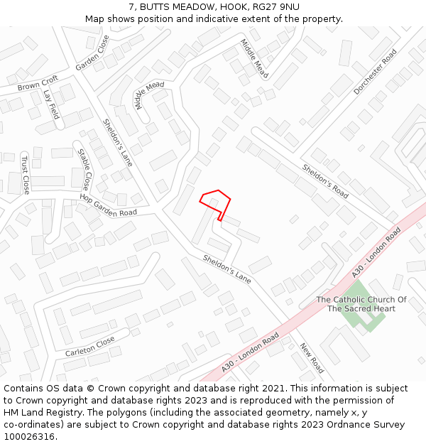 7, BUTTS MEADOW, HOOK, RG27 9NU: Location map and indicative extent of plot