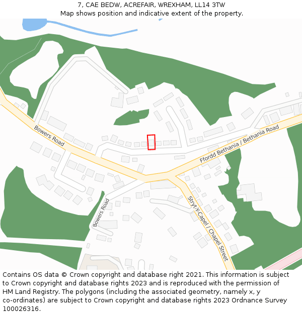 7, CAE BEDW, ACREFAIR, WREXHAM, LL14 3TW: Location map and indicative extent of plot