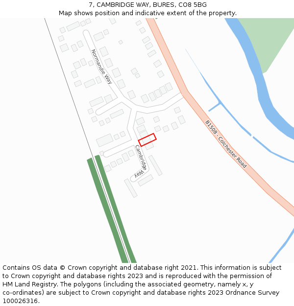 7, CAMBRIDGE WAY, BURES, CO8 5BG: Location map and indicative extent of plot