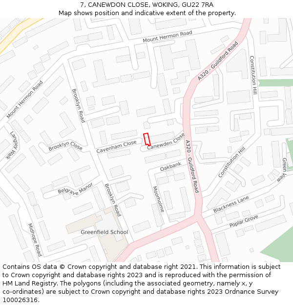 7, CANEWDON CLOSE, WOKING, GU22 7RA: Location map and indicative extent of plot