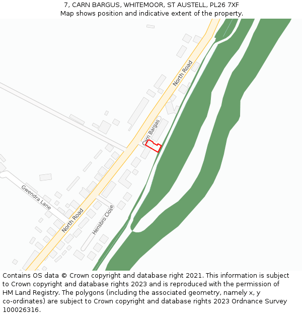 7, CARN BARGUS, WHITEMOOR, ST AUSTELL, PL26 7XF: Location map and indicative extent of plot