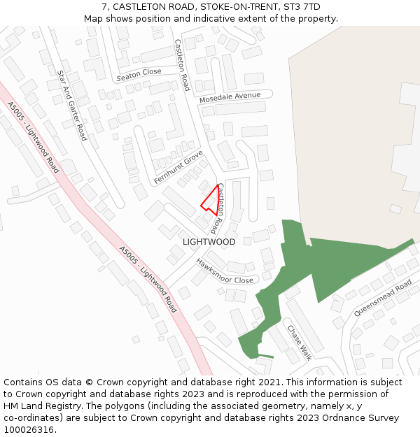 7, CASTLETON ROAD, STOKE-ON-TRENT, ST3 7TD: Location map and indicative extent of plot